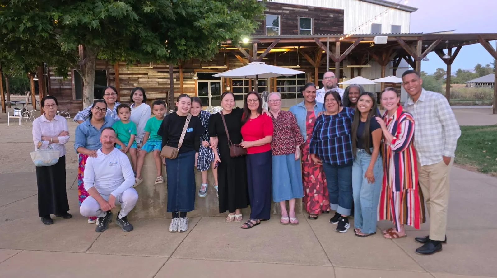 Church family spending time together outdoors