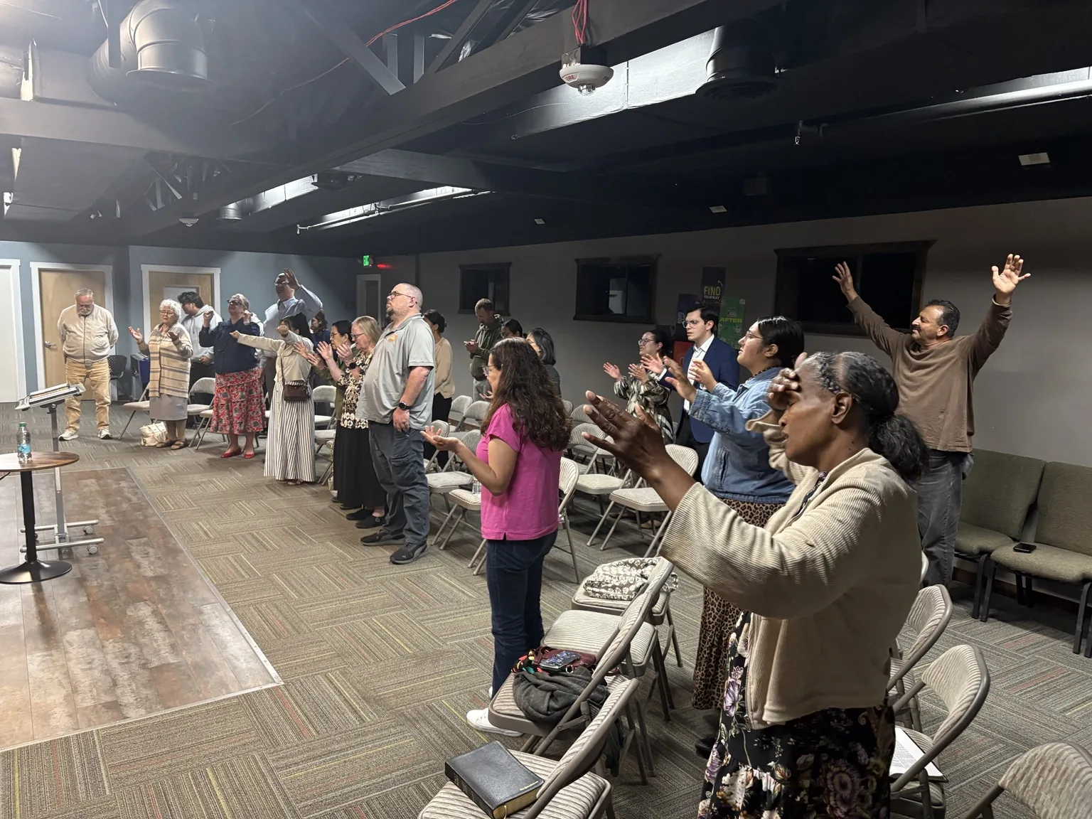 Church community gathered in worship